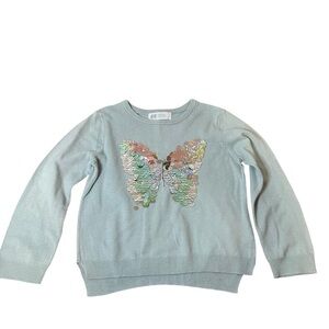 H&M| Kids Mint/Green Knit Sweater with Multicolor Butterfly Sequins- Size 3-4